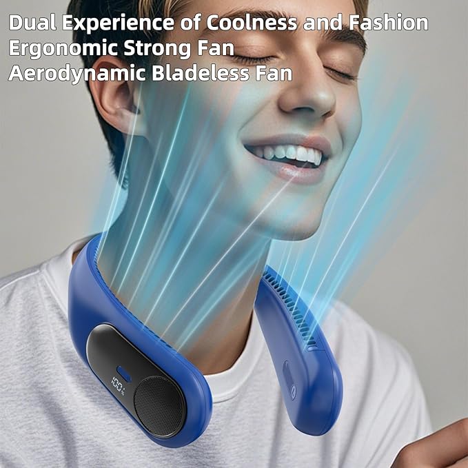 Portable Neck Fan, Personal Wearable Bladeless Fan, LED Display, 6000mAh USB - Image 4