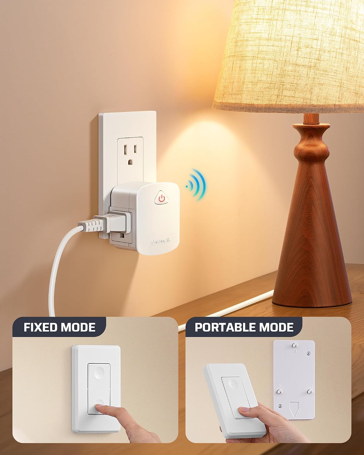 DEWENWILS Remote Light Switch with Side Outlet, 15A/1875W, ETL Listed | 1 Outlet & 2 Remotes, 100FT Range, 125V 60Hz, Programmable & Expandable for Lamps, Fans, Household Appliance, ETL Listed