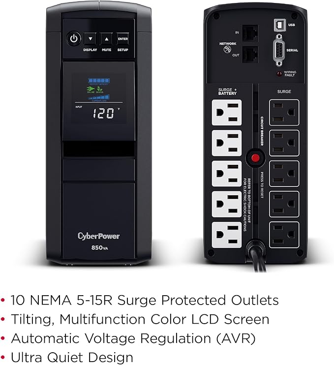 CyberPower CP850PFCLCD PFC Sinewave UPS Battery Backup and Surge Protector - Image 5
