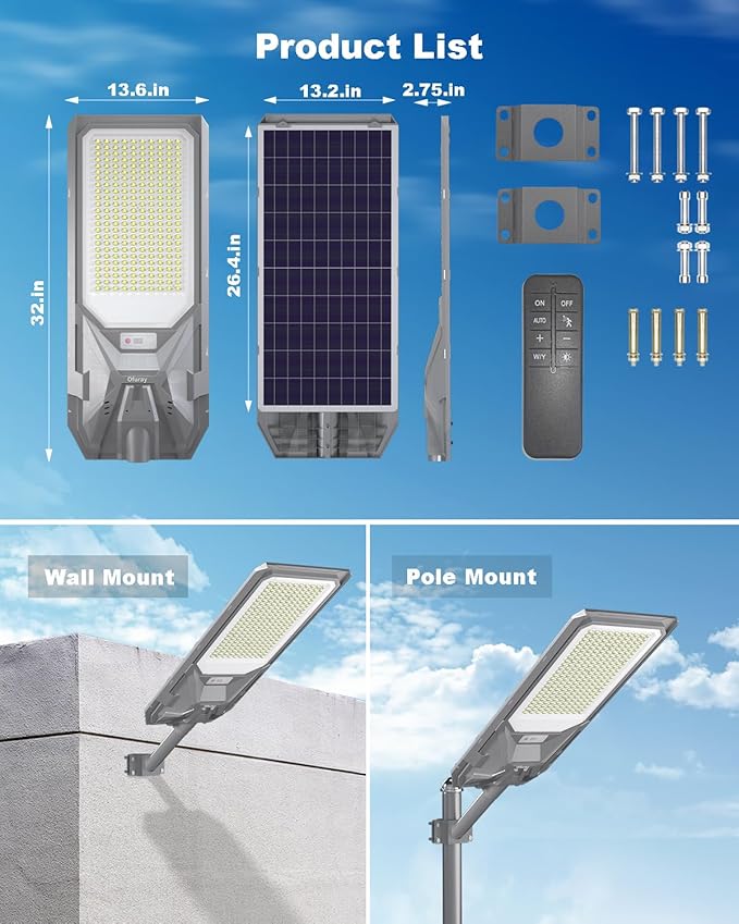 Ofuray Of-9000W Solar Street Lights Outdoor, Commercial Dusk to Dawn Solar - Image 6