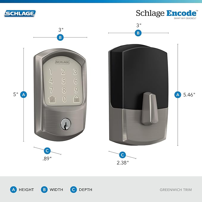 SCHLAGE BE489WB GRW 619 Encode WiFi Deadbolt Smart Lock, Keyless Entry - Image 3