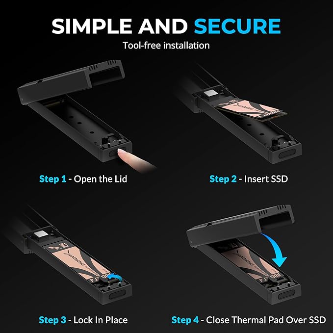 SABRENT USB C NVMe Enclosure, Tool-Free M.2 SSD Case - Image 3