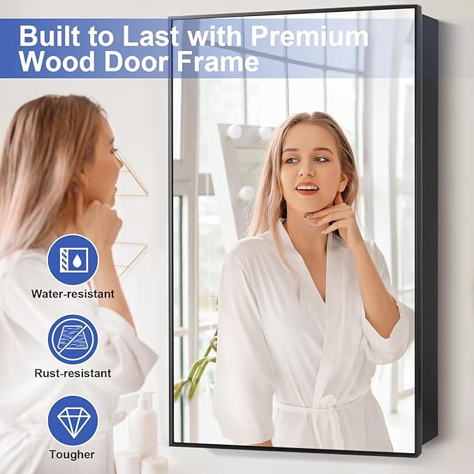 Medicine Cabinet with Mirror, 20x30 Inch Rectangle Wall Mounted Bathroom Vanity - Image 4