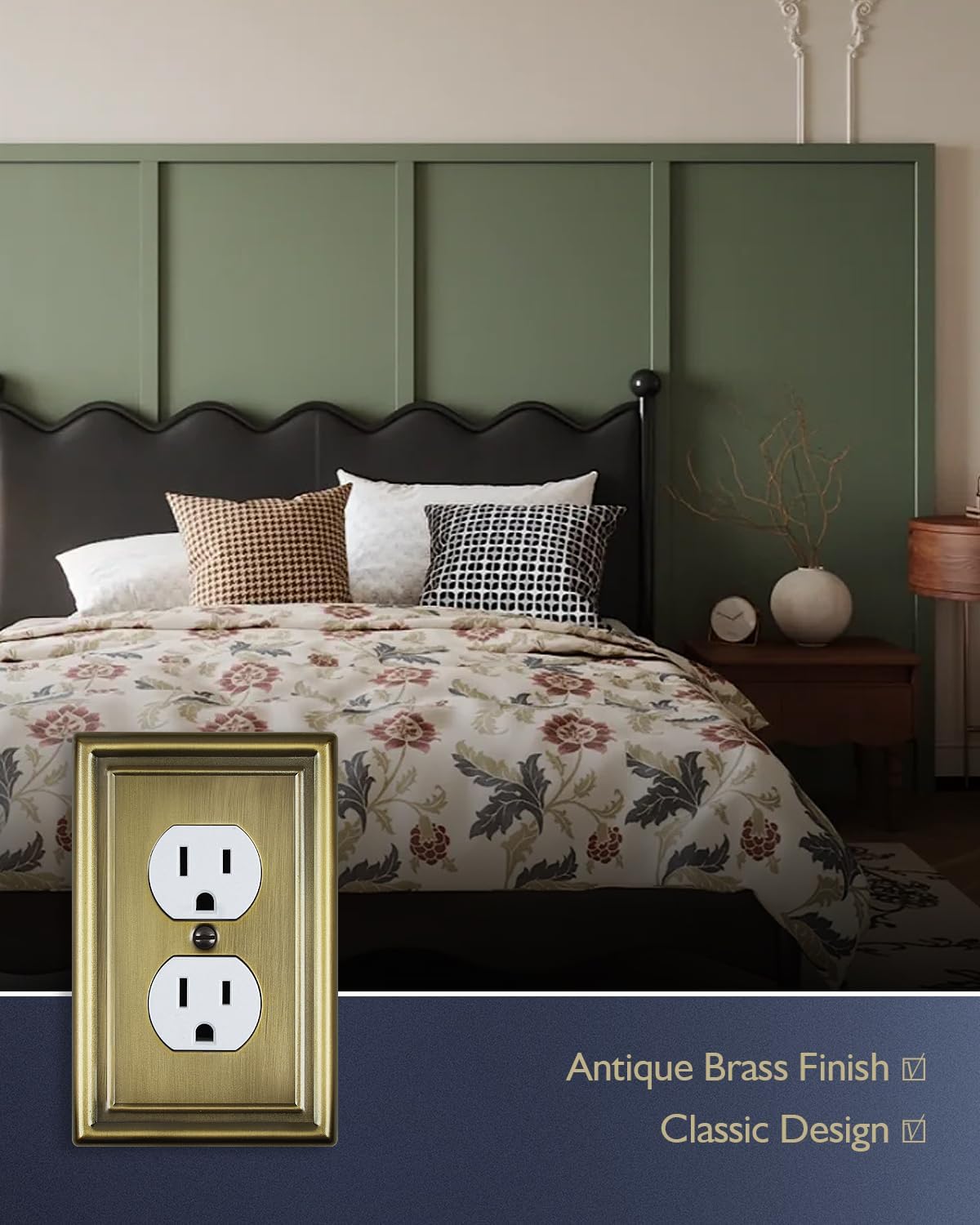 Switch Plates Outlet Covers, 4-Pack Antique Brass Metal Wall Plate | Midsize Duplex Outlet Cover, Perfect for Electrical Outlets, Light Switches Replacement & Renovation for Any Room