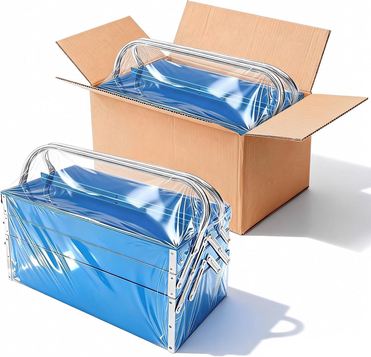 metal cantilever tool box, 3-tier 5 tray fold on a desk or shelf