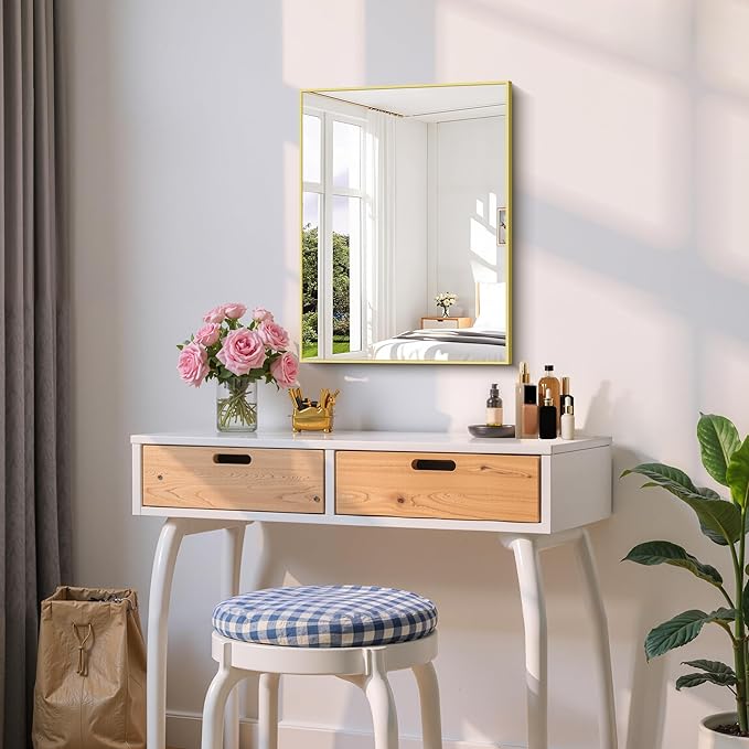 Gold Bathroom Mirror for Wall, 18x24 Inch Rectangle Mirror - Image 8