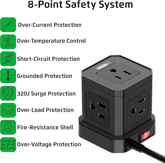 Cube Power Strips with Surge Protection, 10ft Extension Cord with Multiple - Image 4