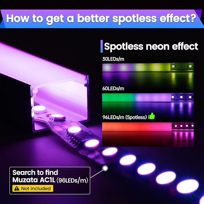 Muzata 10Pack 3.3FT/1M Plus-Size Spotless LED Channel Black LED Strip Diffuser - Image 4
