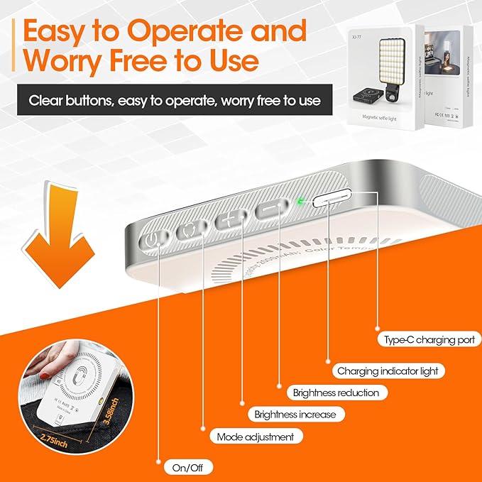 JINGCOOL Magnetic Selfie Light, Portable Phone Light Clip, Rechargeable Ring - Image 8