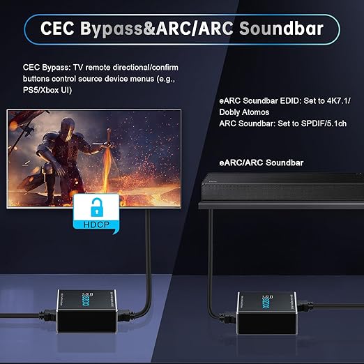 4K@120Hz HDMI 2.1 eARC Audio Extractor 1 in 1 Out Support VRR ALLM HDCP2.3 ARC - Image 6