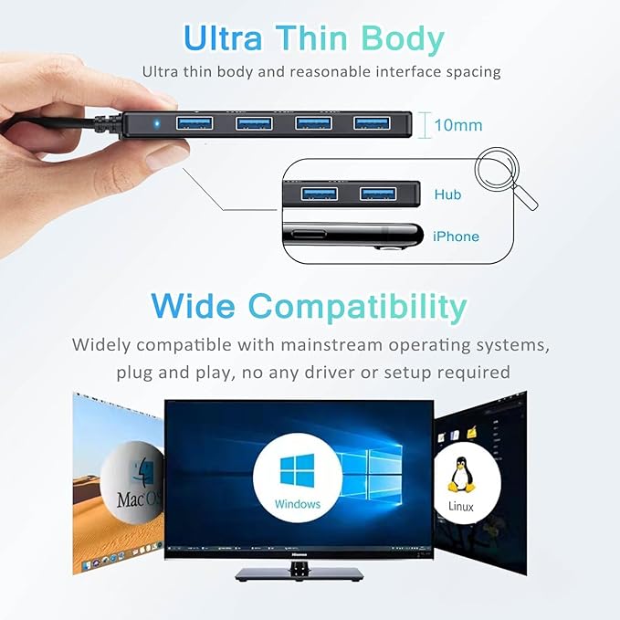 VIENON USB C Hub with 4 USB 3.0 Female Ports, USB C Splitter USB Extender - Image 8