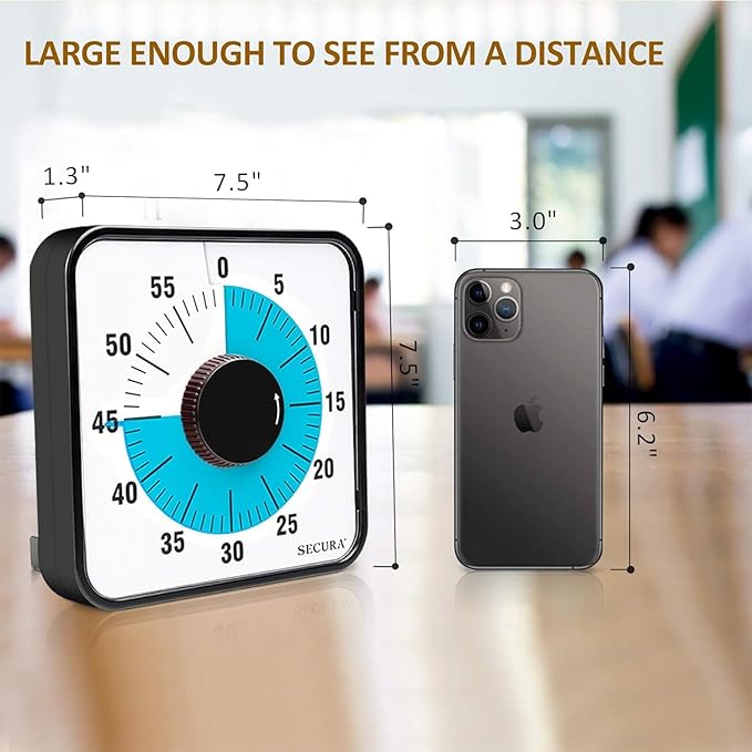 Secura 60-Minute Visual Countdown Timer, 7.5-Inch Oversize Classroom Visual - Image 4