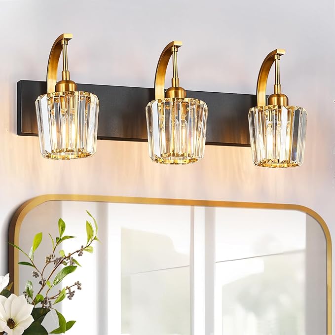 FDPBY Modern Bathroom Vanity Light, 3-Light Black Gold Wall Sconce by FDPBY