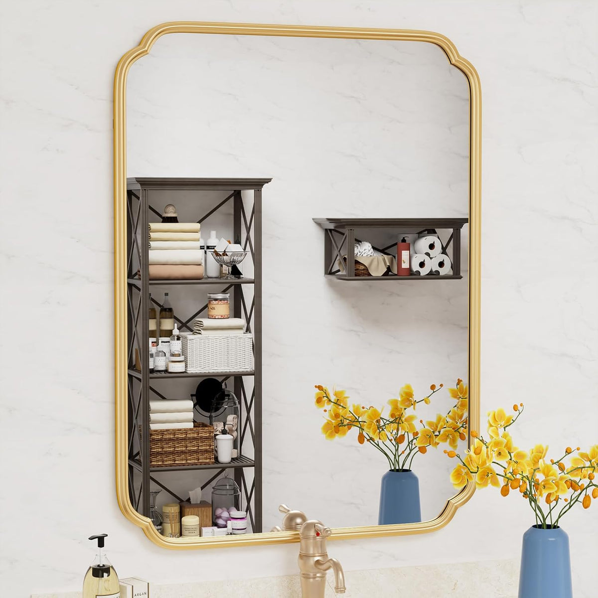 30" x 40"Gold Bathroom Mirror for Over Sink, Modern Rounded Corner Rectangle