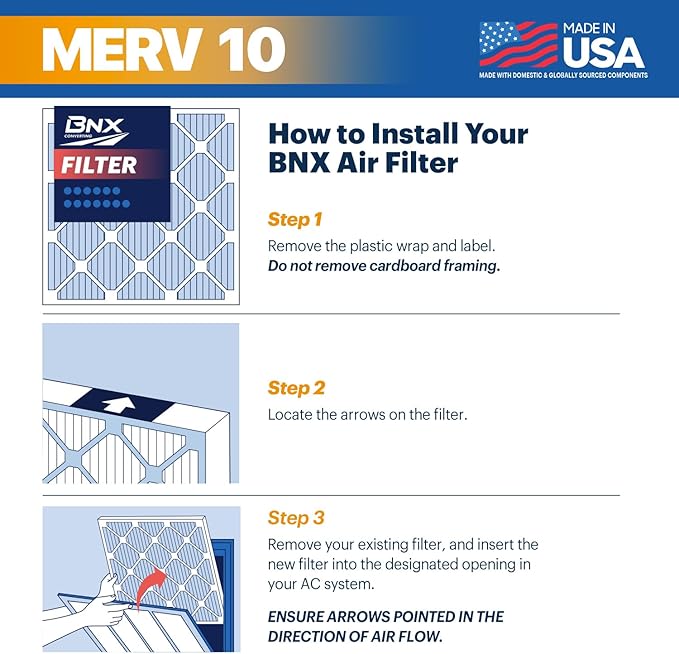 BNX TruFilter 12x12x1 MERV 10 AC Furnace Air Filter - Image 7