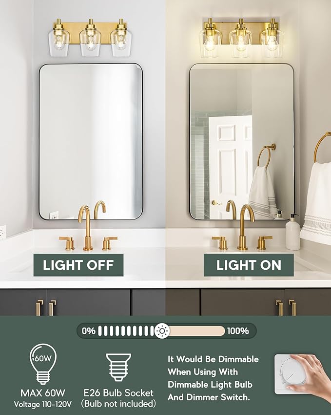 METWET Bathroom Light Fixtures, 3-Light Modern Vanity Light - Image 5