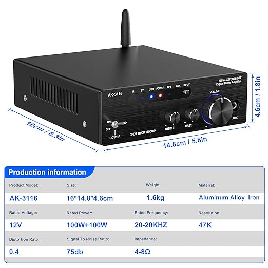Facmogu AK-3116 HiFi Digital Amplifier, Mini Amp Audio System - Image 7