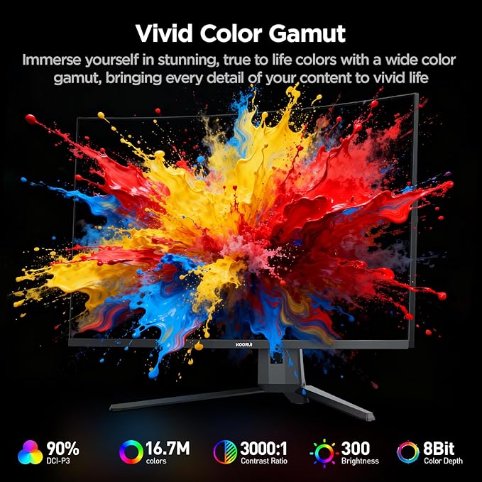 KOORUI 32 inch Curved Gaming Monitor, QHD 2K 170Hz 144Hz Monitor, 1ms 1500R - Image 7