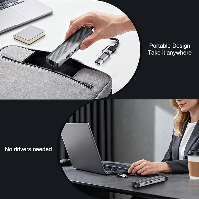 USB Hub with Ethernet, USB C to Ethernet Adapter with 2X USB 3.0, USB C 3.0 - Image 6