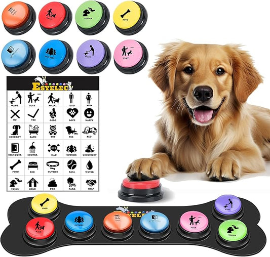 Dog Buttons for Communication Starter Pack 8 Dog Talking Button Set, 30s Voice by ESYELEC