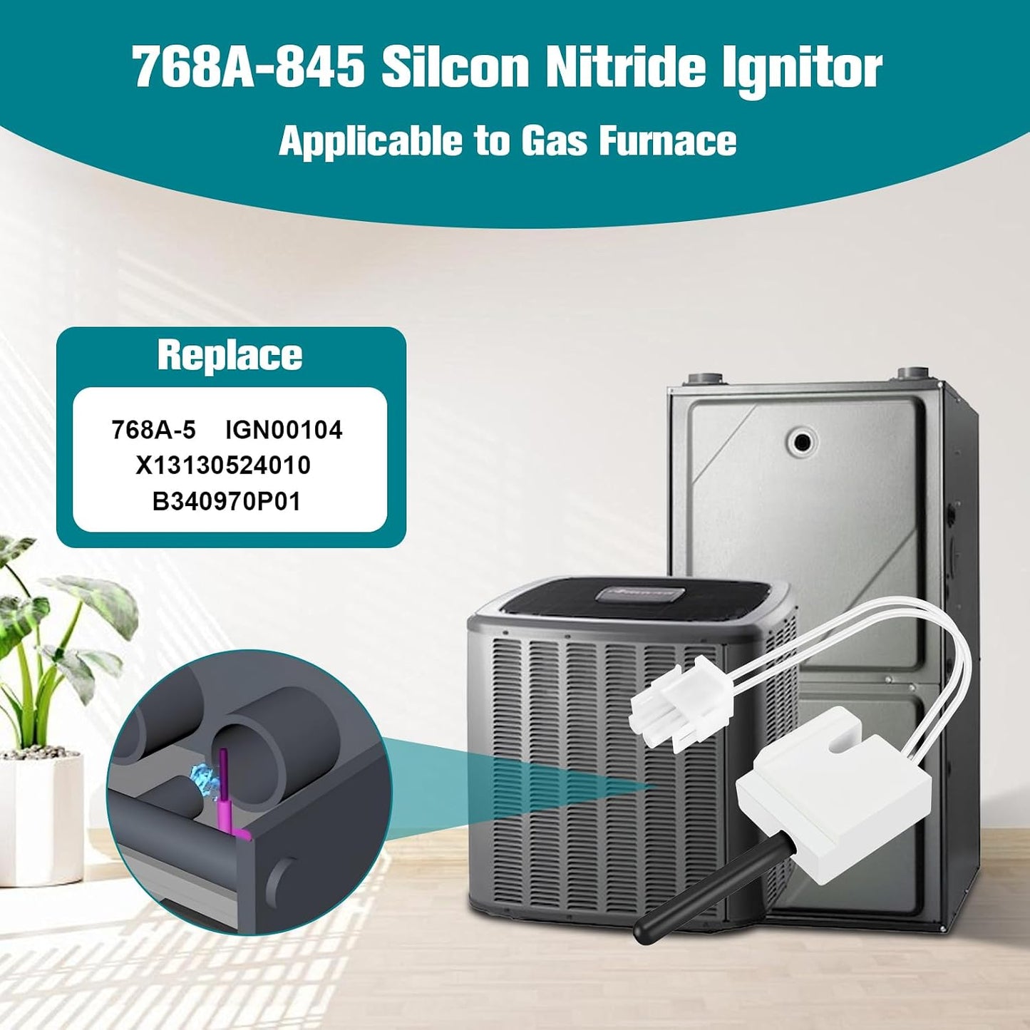 Upgraded 768A-845 Furnace Hot Surface Ignitor Replacement | Compatible with Emerson White-Rodgers Trane Silicon Nitride Ignitor, 768A-845 Replace 768A-5 IGN00104 X13130524010 B340970P01
