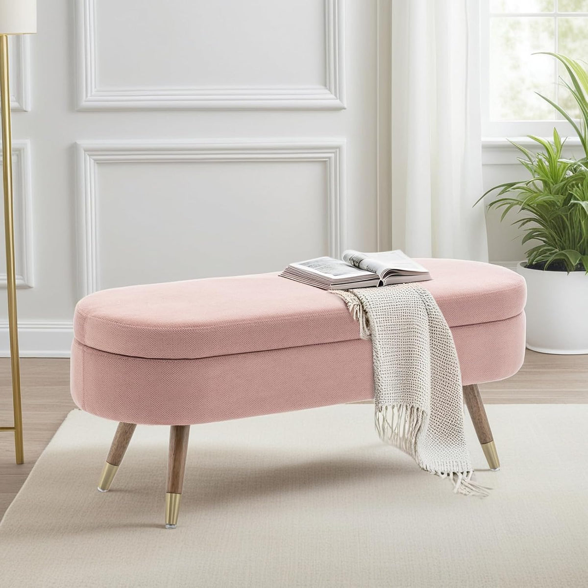 iafike oval storage bench 43.5" ottoman bench upholstered, main product view