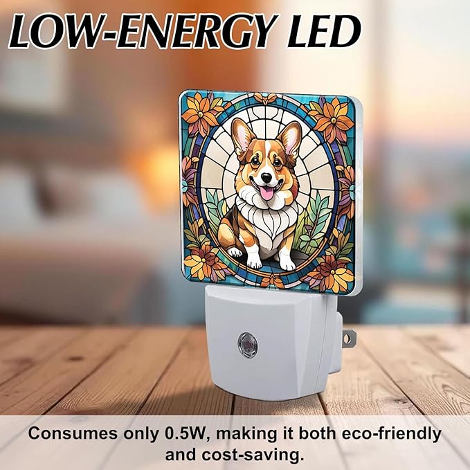 PODMemory Corgi Stained Glass Night Lights Plug into Wall - Image 6