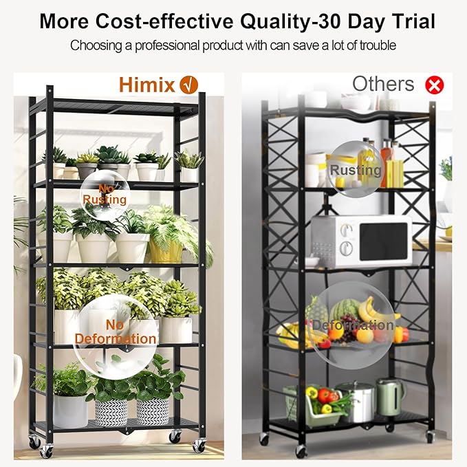 Himix Storage Shelves with 20 Hooks, 5-Tier Collapsible Organization Storage - Image 7