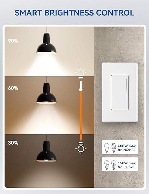 ELEGRP Smart Dimmer Light Switch DTR10, Single Pole Setup, 2.4GHz Wi-Fi Touch - Image 4