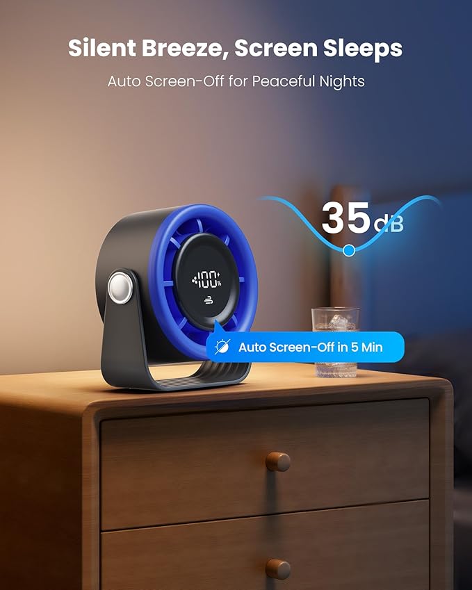 Gaiatop Small Desk Fan Rechargeable, 5in Personal Fan 4000mAh Battery Powered - Image 6