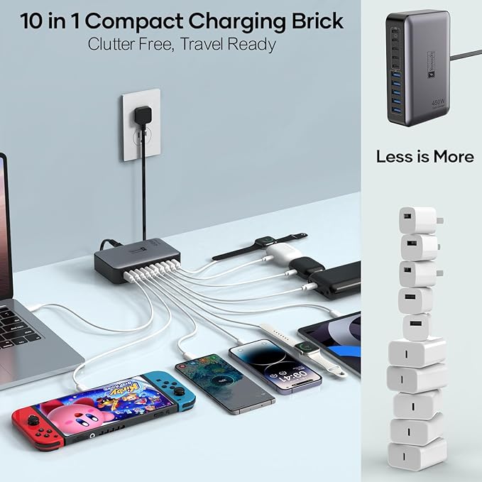 USB C Charger Block 10 Ports, 450W USB Charging Station - Image 3