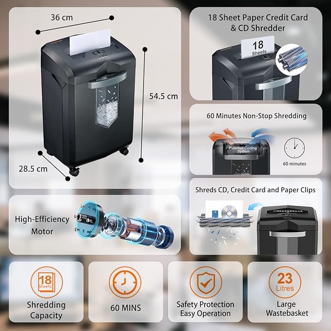bonsaii 18 Sheet Heavy Duty Cross-Cut Paper and Credit Card Shredder, 6 Gallon - Image 2