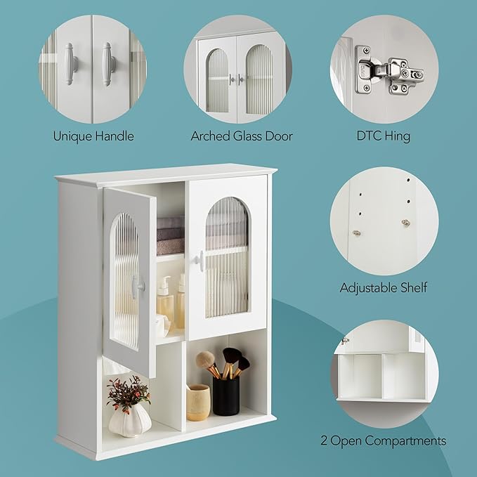Bathroom Wall Cabinet with Lighting & Tissue Hole, Wall Mounted Glass Door - Image 5
