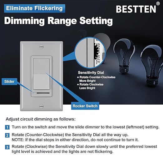 BESTTEN 10 Pack Dimmer Wall Light Switch, Compatible - Image 4