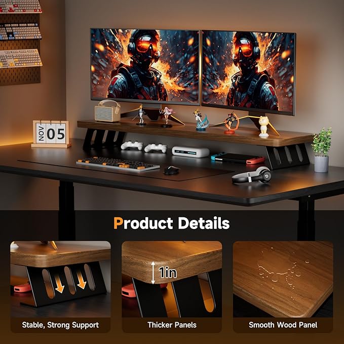 NestNeat Dual Monitor Stand Riser, 39 Inch Large Wood Monitor Stands - Image 2