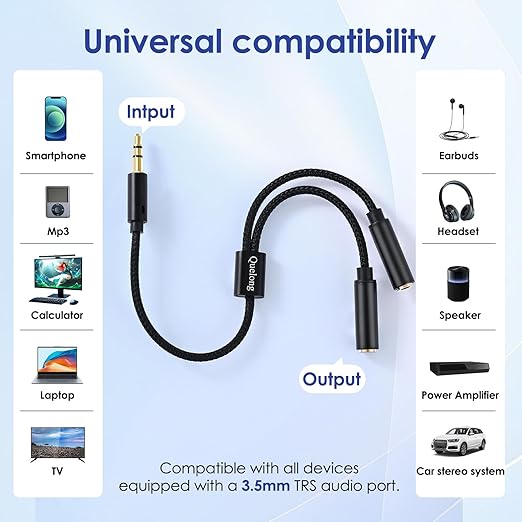 Quelong 5Pcs Headphone Splitter, Dual Headphone Nylon Braided Extension Cable - Image 7