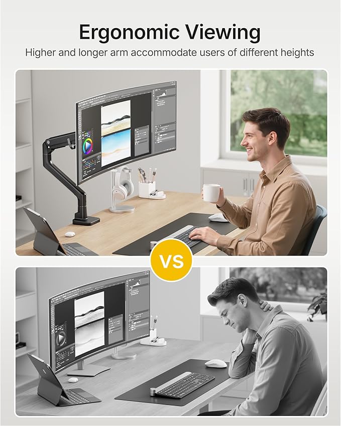 monTEK Heavy-Duty Monitor Arm for 17-57" Ultrawide Curved Screen, Supports up - Image 10