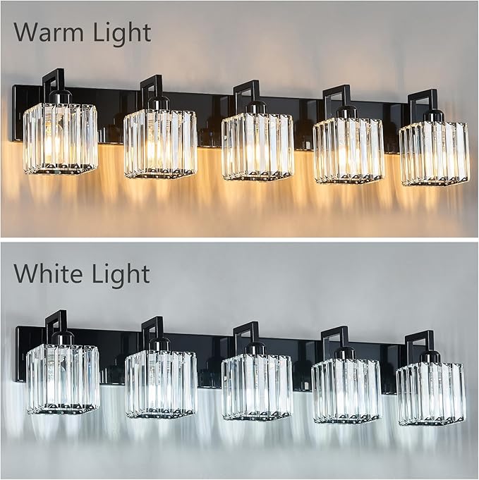 FDPBY Modern Bathroom Vanity Light 5-Lights Plating Black Vanity Light Crystal - Image 4