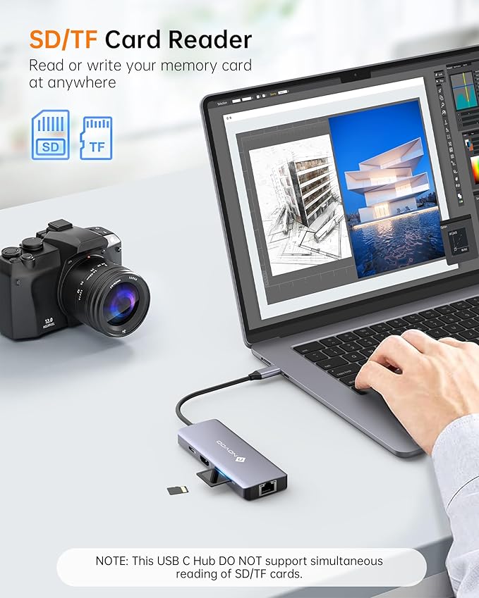 NOVOO USB C Hub 4K@60Hz HDMI Gigabit Ethernet 8-in-1 USB C Adapter Multiport - Image 5