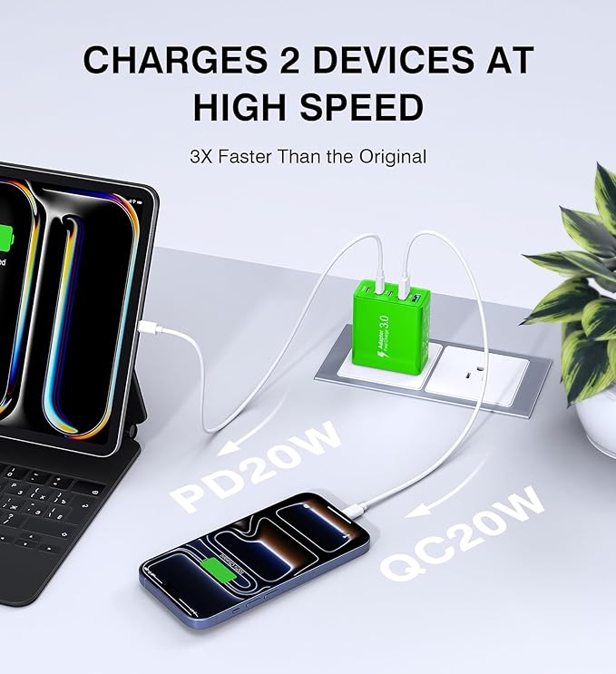 2 Pack 60W USB C Fast Charger Block, 5-Port Type C Wall Charger Brick, 2 USB A - Image 2