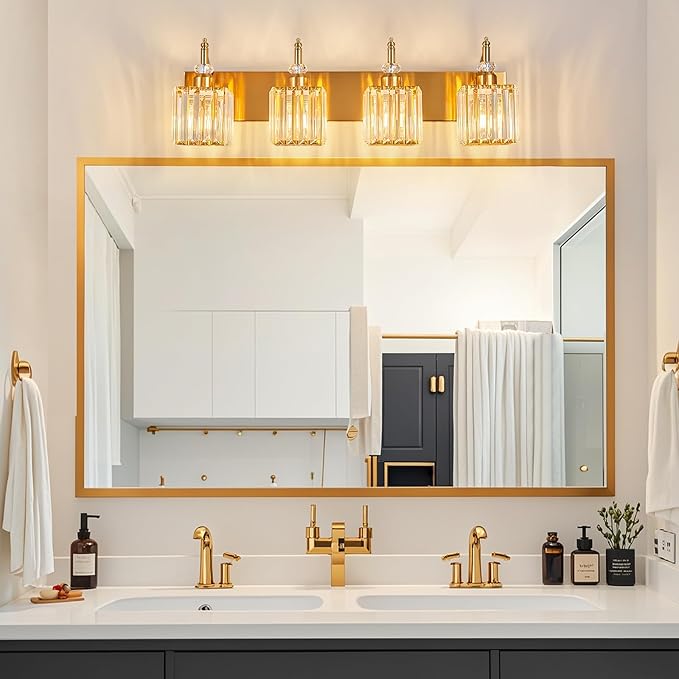 BBLLWJ Modern Bathroom Vanity Light 4-Light Gold Crystal Light Fixtures Over - Image 3