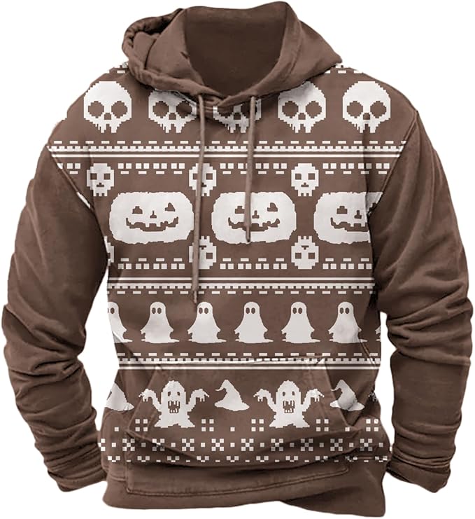 Halloween Hoodie Men Graphic Pumpkin Ghost Printed Sweatshirt Casual Trendy by Spatofa