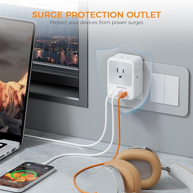 Surge Protector Wall Outlet Extender, TESSAN Multi Plug Outlet Splitter - Image 3