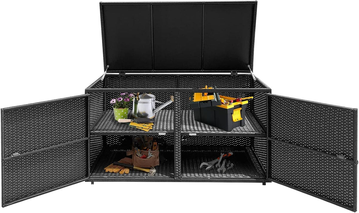 tangkula outdoor wicker storage box, garden deck bin, main product view