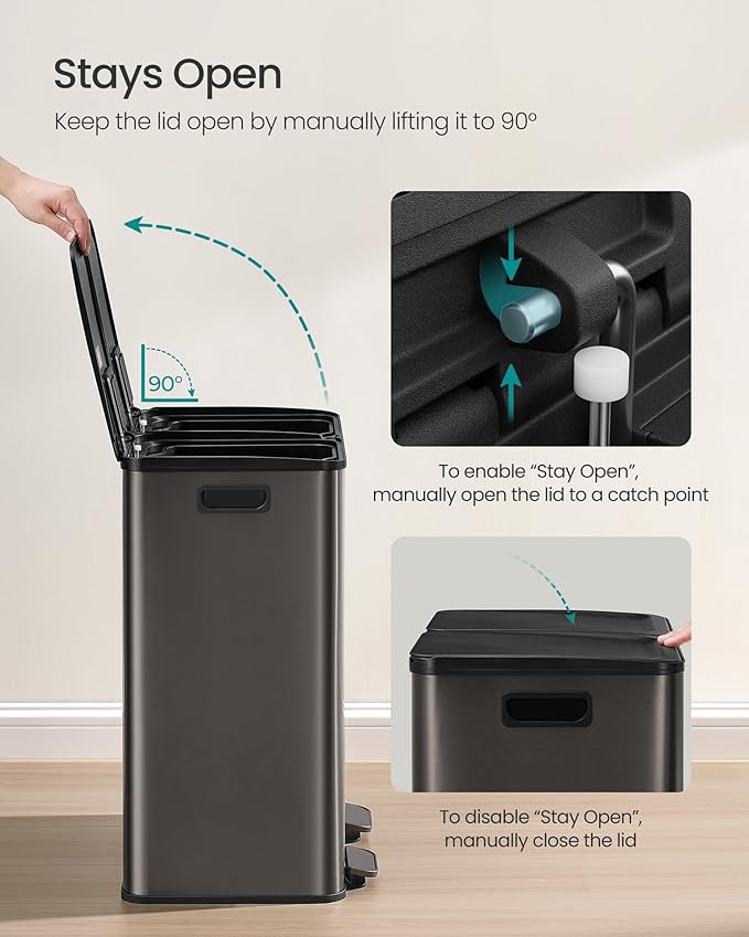 SONGMICS Trash Can, 2 x 8 Gallon Dual-Compartment Garbage Can - Image 5