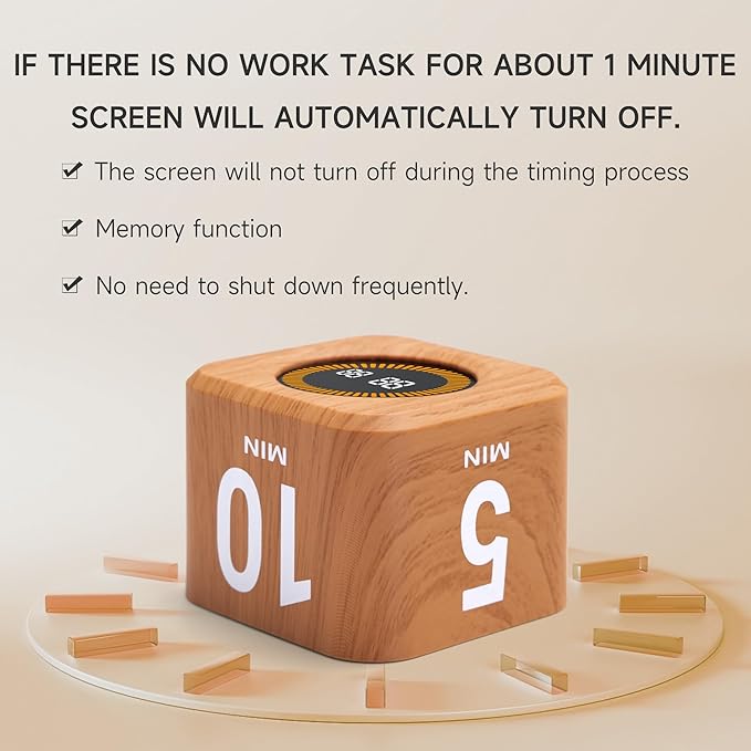 Rotating Productivity Timer 5, 50 Minutes Preset, Desk Cube w/Gravity Sensor - Image 7