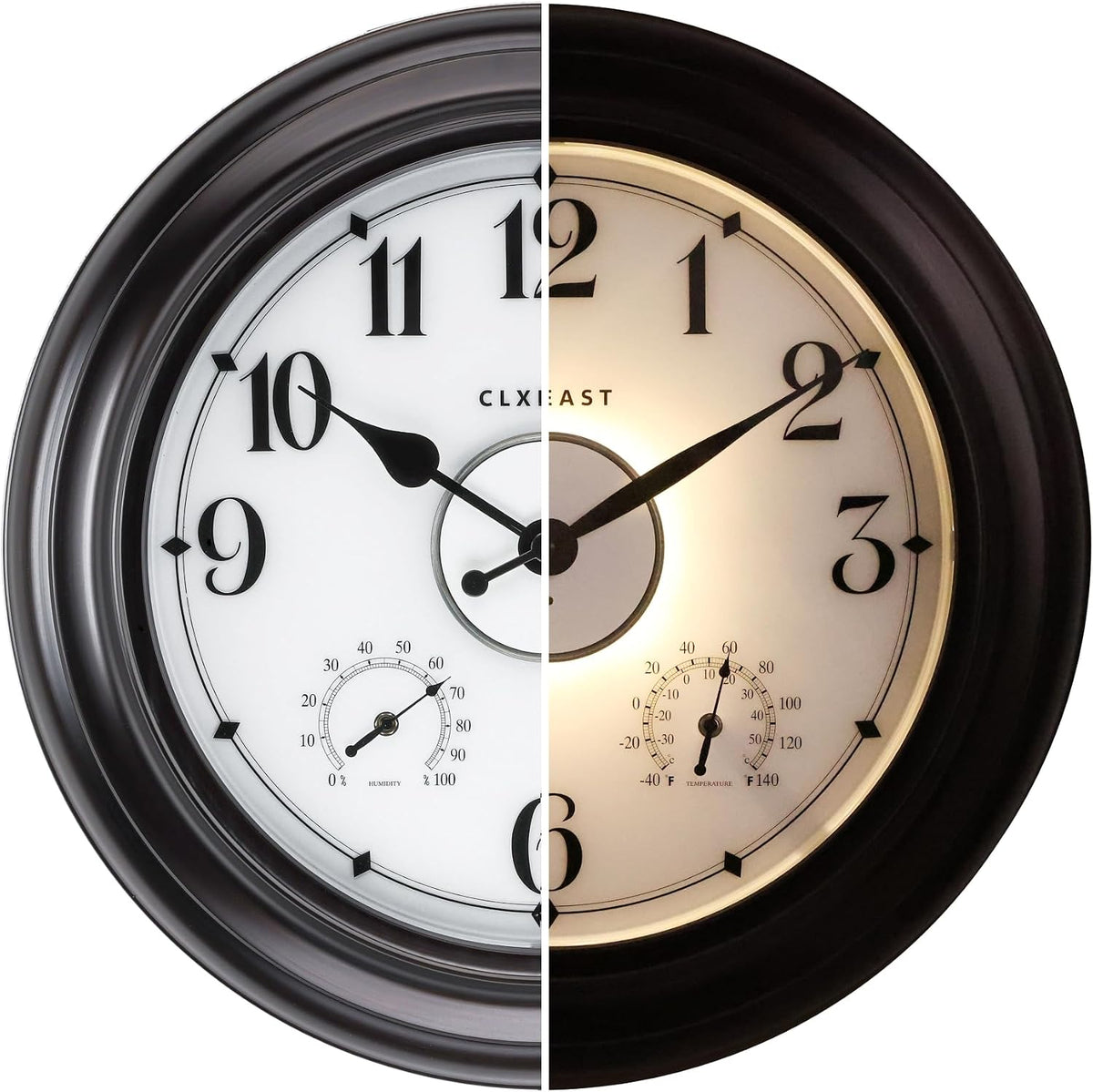 CLXEAST 24 Inch LED Self-Illuminated Outdoor Metal Clocks Waterproof, Large