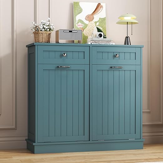 Tilt Out Trash Cabinet with Double Hidden Trash Can Holder, Kitchen Free - Image 5