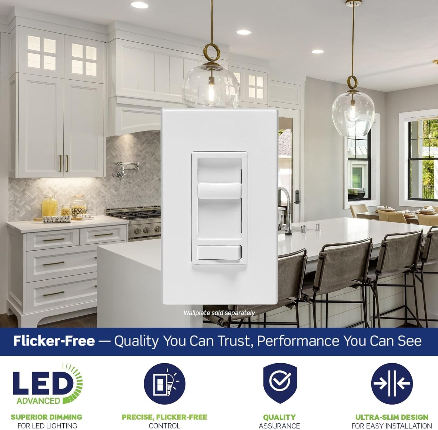 Leviton SureSlide LED Advanced Dimmer Switch for 150W Dimmable LED, Halogen and Incandescent Bulbs and Fixtures, 66741-W, White