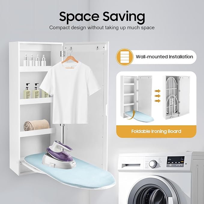 Ropoana Wall Mount Ironing Board Cabinet, Built-in Swivel Ironing Board Foldable - Image 7